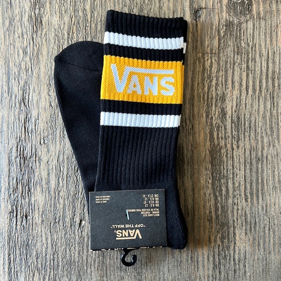 Vans Other - Vans crew sock size M 9.5-13/W 11-14.5. Black/gold yelow/stripes. NWT